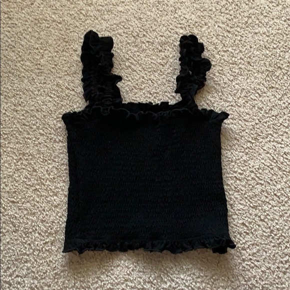 Black Ruffle Crop Top Size XS - Picture 2 of 3